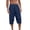 Mens Pants Navy, variant on Summer Linen Capris Pants Men Drawstring Elastic Waist Breathable Beach Vacation Shorts Fathers Day Gift