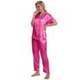 thumbnail image 2 of DAKIMOE Silk Satin Pajamas Set for Women Two-Piece Short Sleeve Shirt with Long Pajama Pant Set Soft Button Down Loungewear Nightwear Pjs Sleepwear for Women, 2 of 10