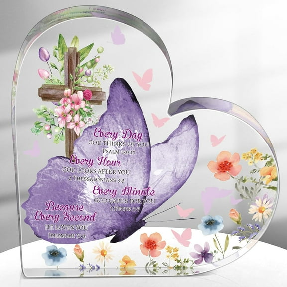 Christian Gifts for Women Inspirational Religious Gifts for Her Bible Verse Desk Decor Spiritual Acrylic Plaque Decorative Sign for Birthday Christmas Mom Sister Friend(Butterfly and Cross)