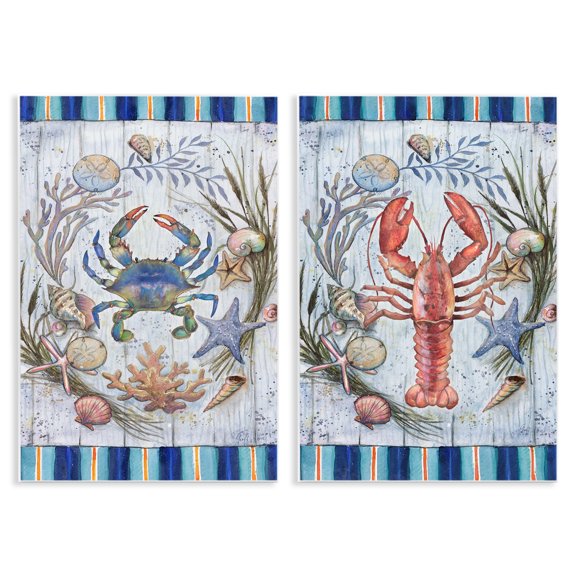 Stupell Industries Coastal Sea Life Stripes Nautical & Beach Painting Unframed Art Print Wall Art, 10 x 15, Set of 2