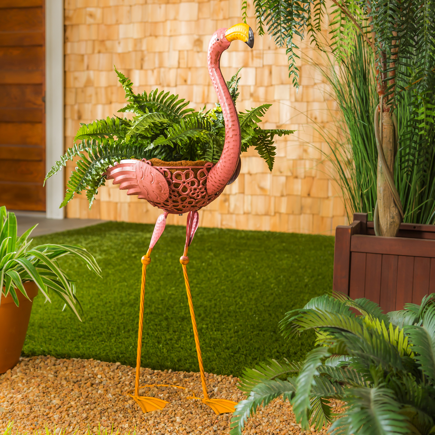 Evergreen Metal Flamingo Planter, 18.9'' x 11.4'' x 37.4'' inches. - image 2 of 3