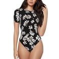 thumbnail image 2 of Uemuo Daisies Flowers Pattern Women's One Piece Short Sleeve Swimsuit Rash Guard Surfing Modest Quick-drying Swimsuit Beach Essentials-Large, 2 of 9