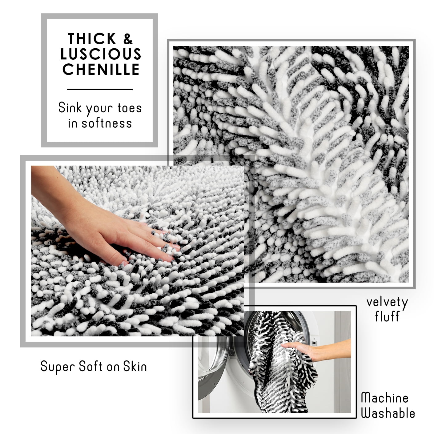 Lammaloe Chenille Bathroom Rugs Non Slip Bath Mat, 24×36 Ultra Absorbent, Bath Mats for Bathroom, Silver