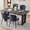 Grey Table+4 Blue Chairs, variant on 63" Dining Table Set for 4 6 People, 5 Piece Kitchen Dining Room Table with 4 Blue Chenille Chairs for Living Kitchen Room Apartment