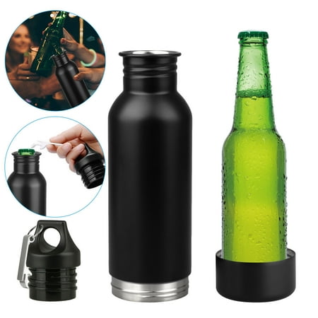True Convenience Store Cooler TSV Beer Cooler Stainless Steel Bottle Insulator, 330ml/12oz Beer Keeper Holder with Free Bottle Opener Keeps Beer Cold Longer - Black ()