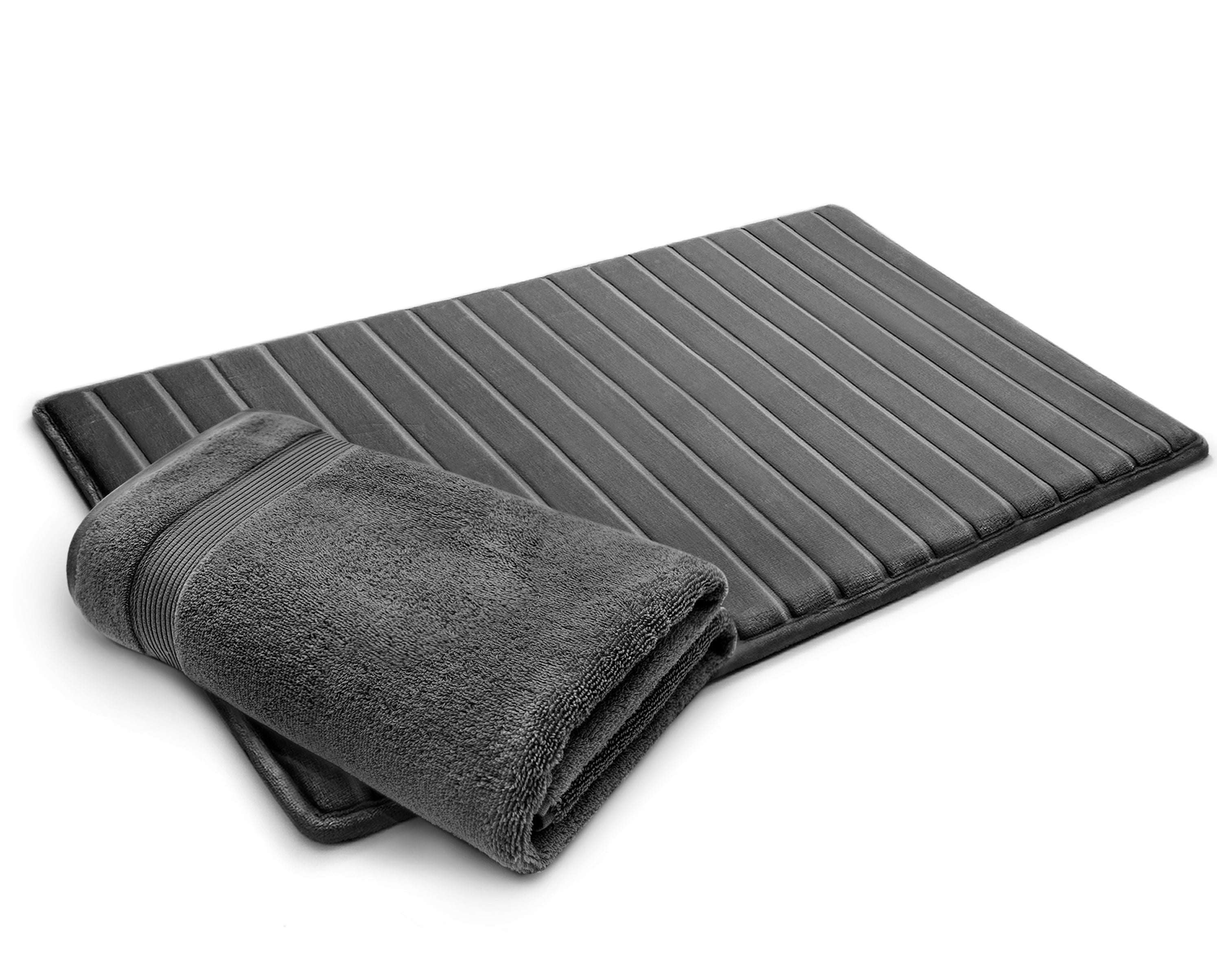 Microdry Modern Charcoal Infused Memory Foam Bath Mat 21x34", Dark Grey