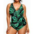 thumbnail image 4 of GHSDFBB Women Plus Size One Piece Swimsuits V Neck Tummy Control Bathing Suits Retro Ruched Swimwear, 4 of 6