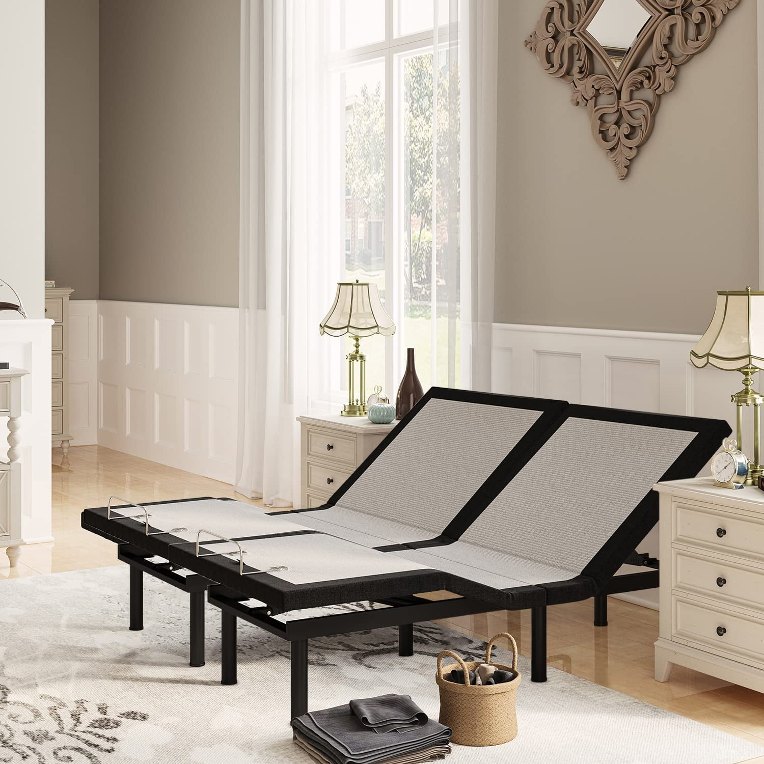 Furgle Split King Size Adjustable Bed Base Frame for Stress Management with Massage, Remote