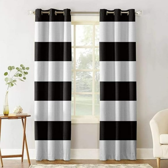 Simple Stripe Black And White Blackout Curtains, 3D Printed Drapes, 2 Panels Window Curtains, Darkening Curtains With Top Grommet For Bedroom Living Room 53"W x 63"L (Pack of 2)