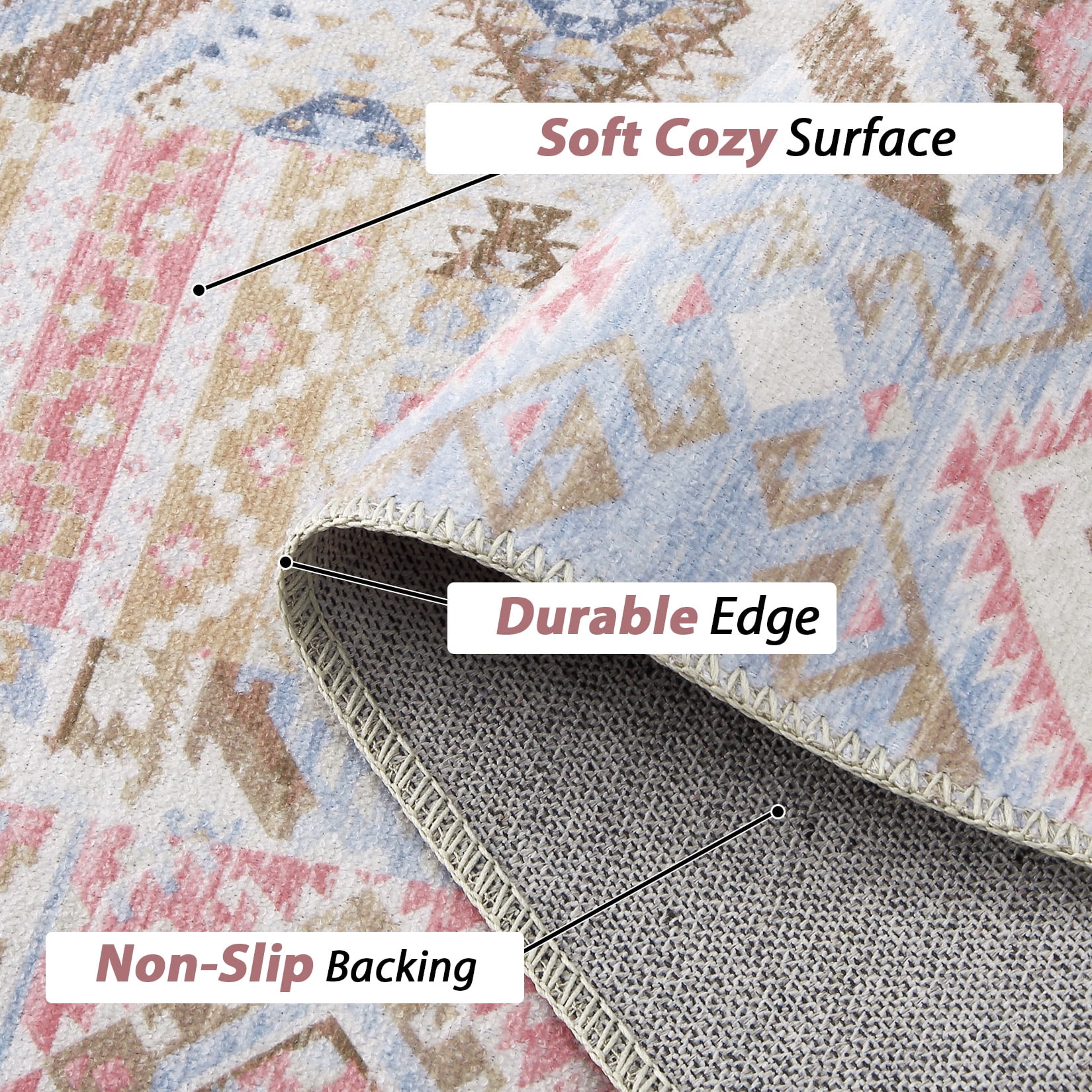 HOMERRY Runner Rug 2' x 6' Washable Vintage Bohemian Patterns Hallway Runner Entryway Carpet for Doorway Bedside, Pink