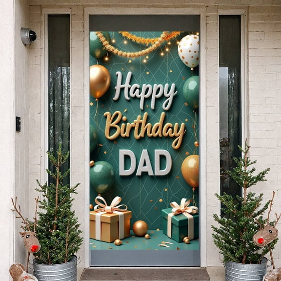 Glitter Gold Happy Father's Day Banner Black & Gold Dad Celebration Backdrop Suit & Tie Star Ornaments Father's Day Background for Father's Day Party Family Gathering Photo Shoot