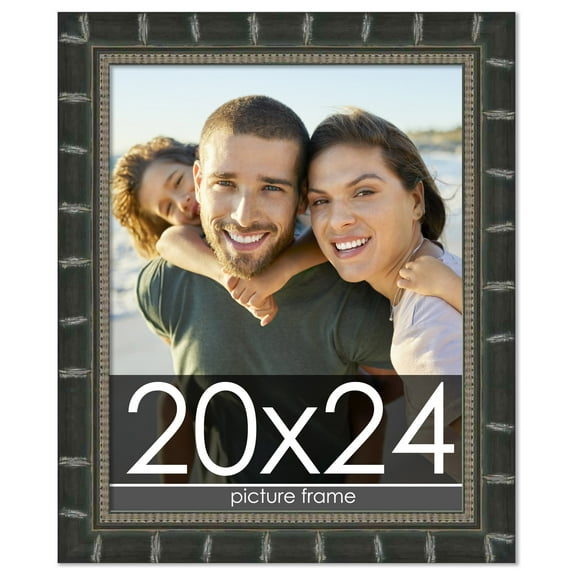 20x24 Bamboo Black Complete Wood Picture Frame with UV Acrylic, Foam Board Backing, & Hardware
