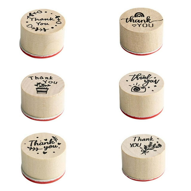 MasteelfCA 6 Pcs Sceaux Ronds en Bois Rétro Merci Décoratifs DIY Scrapbooking