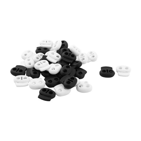 Toe Stoppers - Plastic Spring Loaded 2 Hole Hoodie Rope Lock Stopper Toggle Black White 36pcs