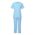 thumbnail image 4 of Wycnly Scrub Sets for Women Womens 2 Piece Scrub Outfits Casual Short Sleeve Scrub Tops and Long Pants Sets Nurse's Uniform Lounge Set Working Sets with Pocket Under $10, 4 of 7