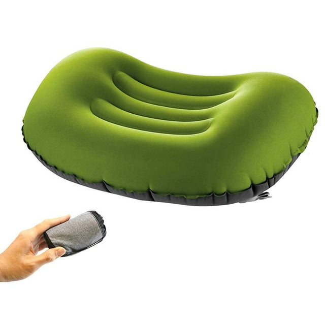 Ultralight Inflating Travel/Camping Pillows - Aluft 1.0 Compressible, Compact, Inflatable, Comfortable, Ergonomic Pillow for Neck and Lumbar Support While Camp, Hike, Backpacking Grass Green