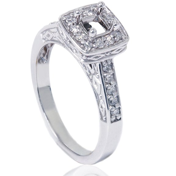 Pompeii 1/4ct Vintage Semi Mount Engagement Ring 14K White Gold (G/H,VS2-SI1)