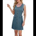 thumbnail image 3 of Vestido Corto de Fiesta Ajustado con Bolsillos, Sin Mangas, Cuello Redondo, Botones, de Punto, Color Liso, para Mujer (Verano 2025) Azul Profundo M, 3 of 9
