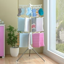 Miogawg Clothes Drying Rack, Folding Clothes Drying Tree, 3 Tier Laundry Drying Rack Indoor With Rotating Clothes Rail For 27 Pieces Of Clothes, Space Saving, Stainless Steel