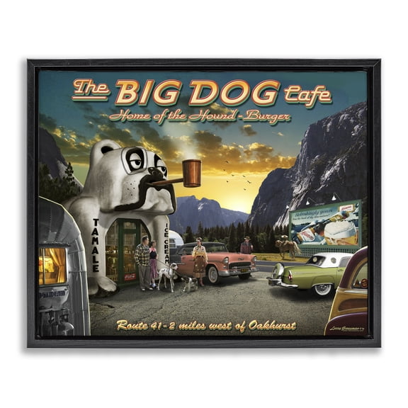 Stupell Industries Traditional Big Dog Cafe Scenery Black Floating Frame Canvas Art, 21 x 17, by Larry Grossman
