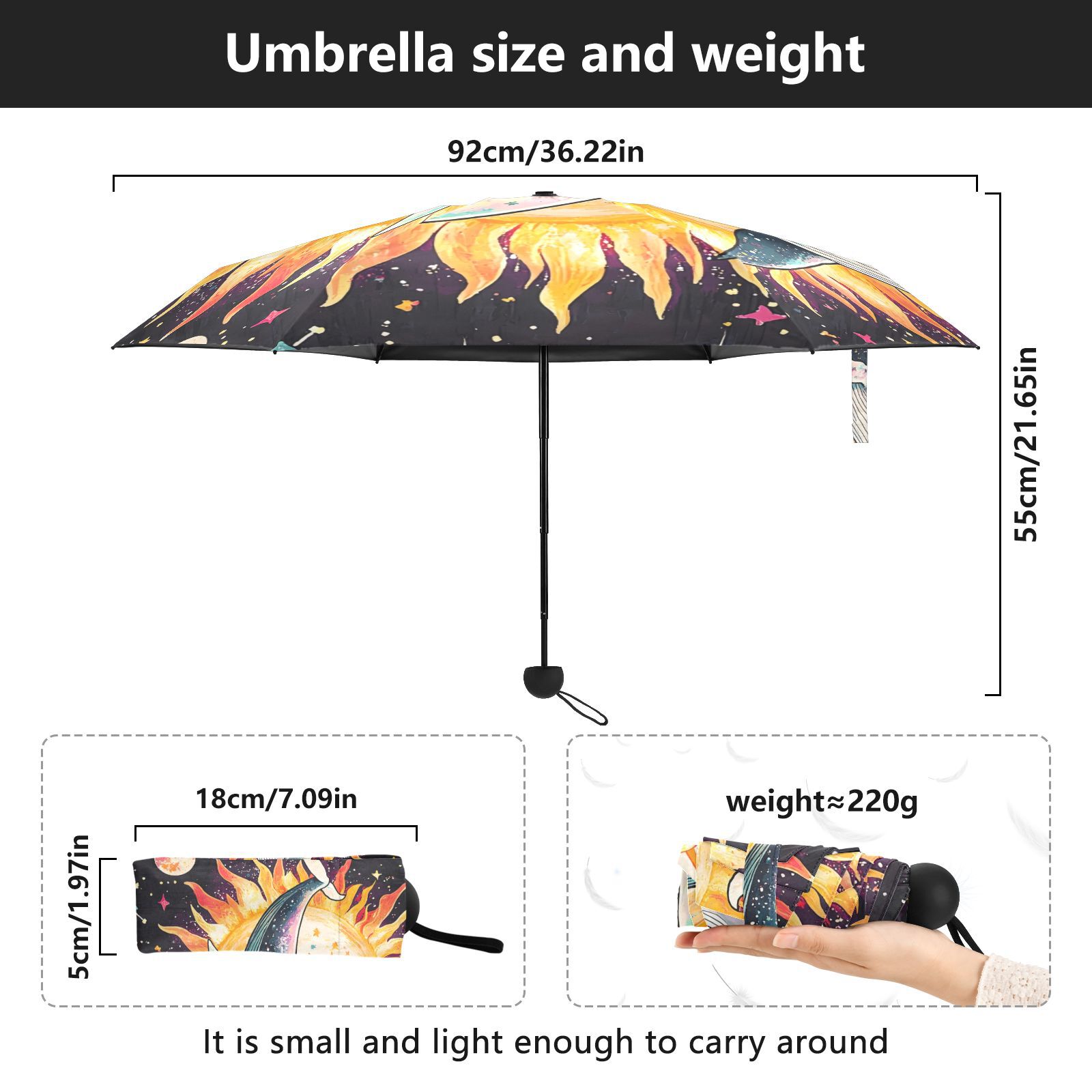 JSTEL Whale Sun Star Folding Umbrella for Rain Sun Travel Mini Lightweight Compact Umbrellas