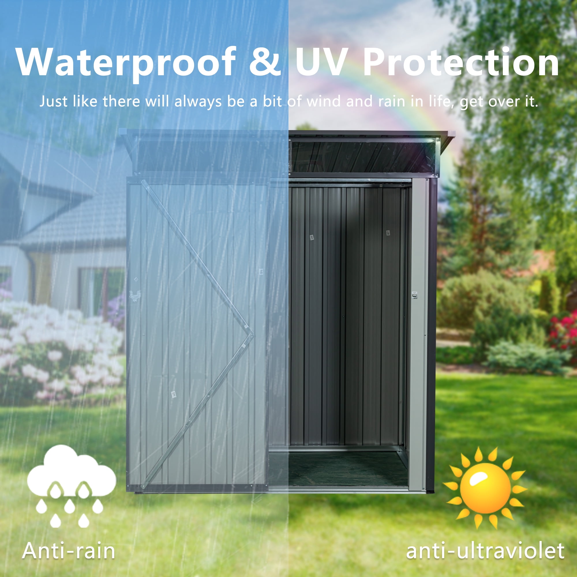 EXRACING Shed 5*3 ft Outdoor Metal Storage Shed with Single Door Steel Garden Shed Single Slope Roof,Gray