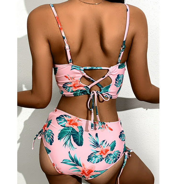 JDEFEG Bathing Suit with Shorts for Women Print Set Push Up High