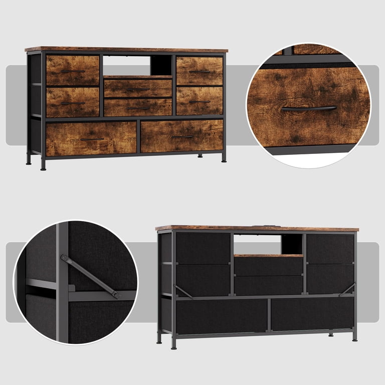 Long Dresser 47.4 Inch TV Stand Up to 50 Inch TV, Wide Console Table 8 Fabric Drawers Dresser with RGB LED Light and Power Outlet, Chest of Drawers for Hallway, Entertainment Center Long Dresser 47.4 Inch TV Stand Up to 50 Inch TV, Wide Console Table 8 Fabric Drawers Dresser with RGB LED Light and Power Outlet, Chest of Drawers for Hallway, Entertainment Center