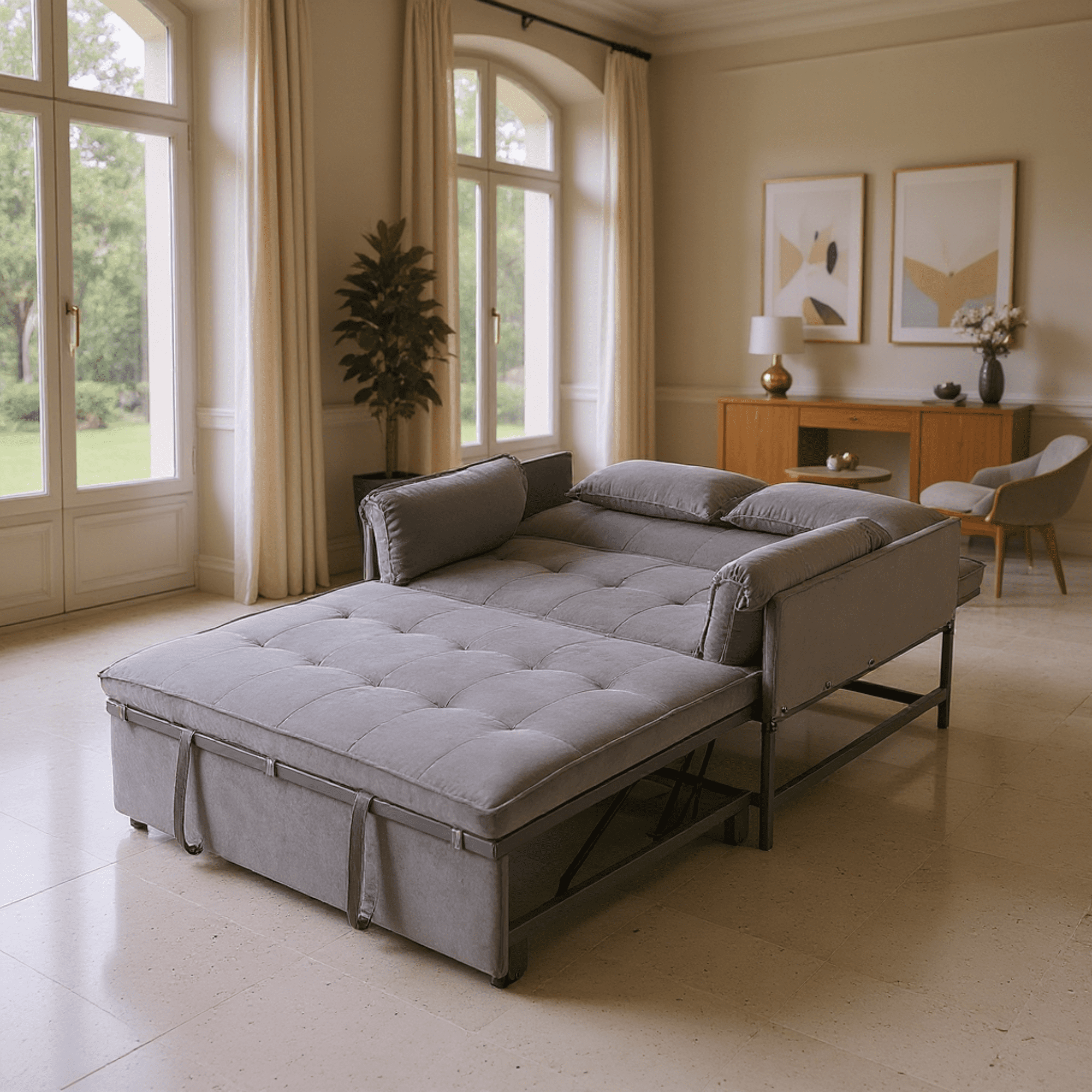 Gewnee 46" Convertible Velvet Sleeper Sofa Bed Futon Couch with Loveseat for Small Spaces in Gray