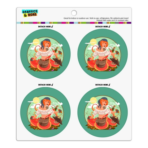 Octopus and Pirate Booty Refrigerator Fridge Locker Vinyl Circle Magnet Set