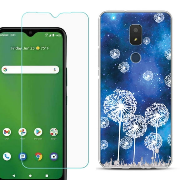 Slim-Fit TPU Fashion Phone Case for Cricket Icon 3, with Tempered Glass Screen Protector, by OneToughShield ® - Dandelion Stars