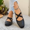 thumbnail image 5 of Women's Square Toe Ballet Flats With Crossed Straps Breathable Soft Sole On Lightweight Non Comfortable Casual Walking Shoes For Everyday Wear Black 36, 5 of 9