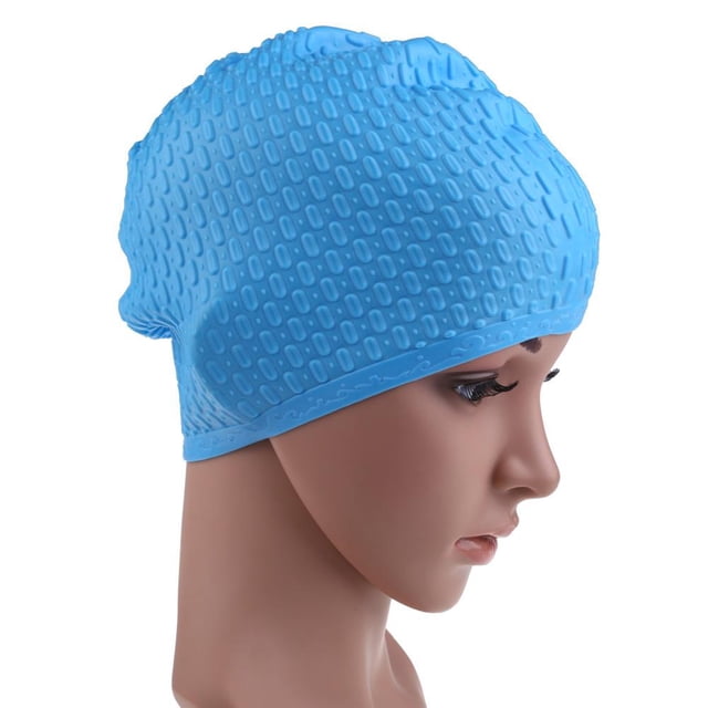 Deportes Acuáticos Gorro de natación para adultos, impermeable, silicona, cubierta de gotas de agua, azul claro