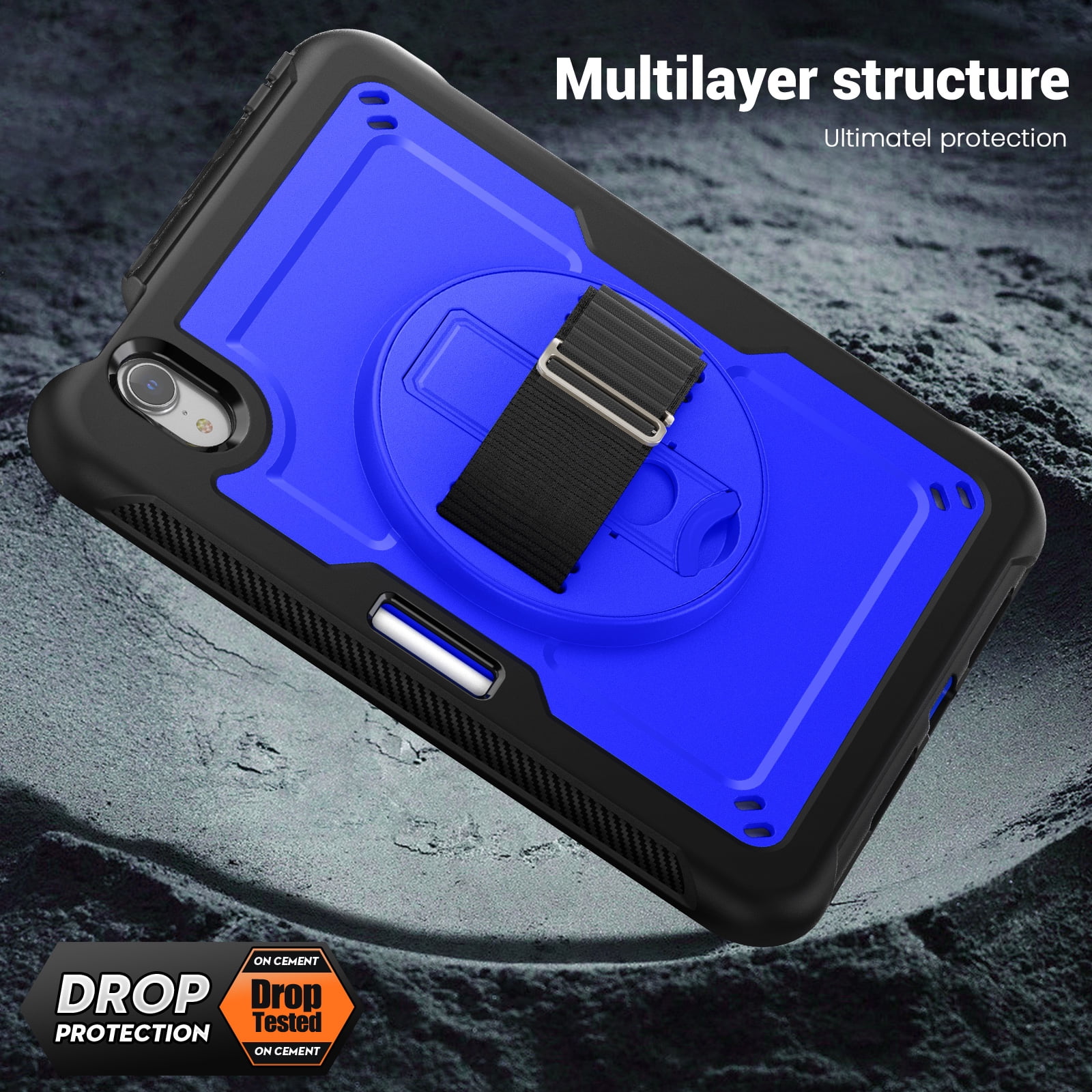 ELEHOLD Rugged Case For Apple iPad 11th(A16) 2025/10th Gen 2022,360 Rotating Stand Hand Strap Shoulder Strap Pencil Holder Full-Body Heavy Duty Shockproof Protective Case,Darkblue