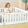 thumbnail image 3 of UHOMEPRO Queen Size Floor Bed with Door and Fence for Kids, Toddler Bed Montessori Floor Bed with Slats and Safety Guardrails, Solid Wood Queen Bed Frame for Girls Boys Kids Bedroom, White, 3 of 13