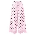 thumbnail image 4 of Womens Lace Trim Wide Leg Pants Polka Dot Print Cropped Lace-Hem Pants with Pockets (Red M), 4 of 5