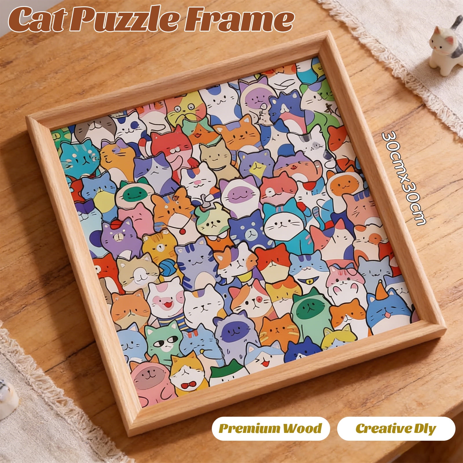 DIY Wooden Cat Puzzle Frame, Wooden Coloring Puzzle, Paintable Creative Handmade Photo Frame, Cat Puzzles Decor for Home Decoration Craft Lover (with Multi-Color Pens)