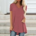 thumbnail image 2 of Lixiuxyad Femmes Mode Grande Taille Imprimé Col en V Manches Courtes Long T-Shirt Blouse Rouge P, 2 of 5