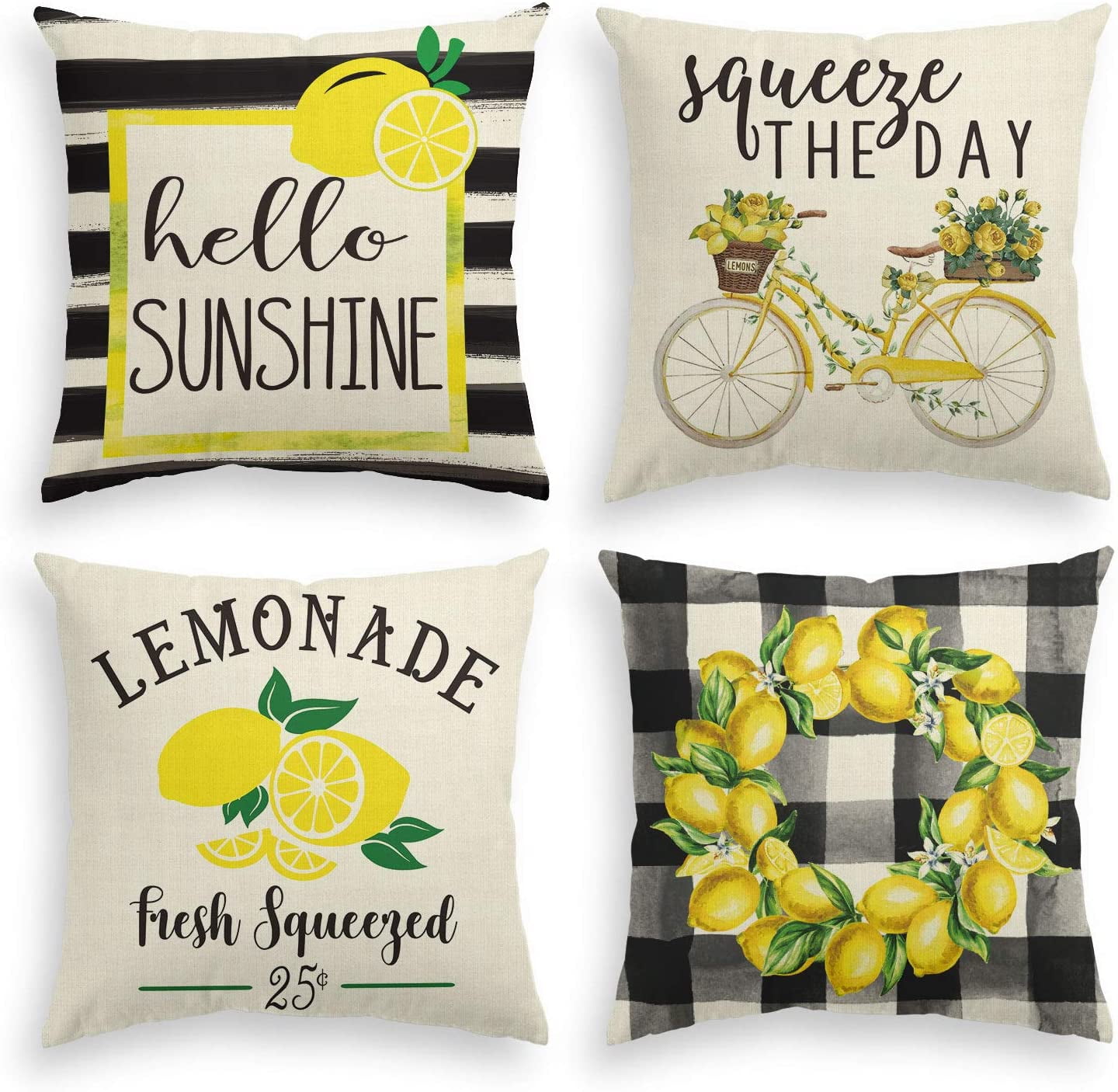Cotton Linen Lemon Fruit Bicycle Car Throw Pillow Case Cover Sofa Home Ornamnets 