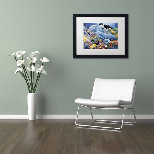 Trademark Fine Art 'Sealife' Canvas Art by Jenny Newland, White Matte, Black Frame