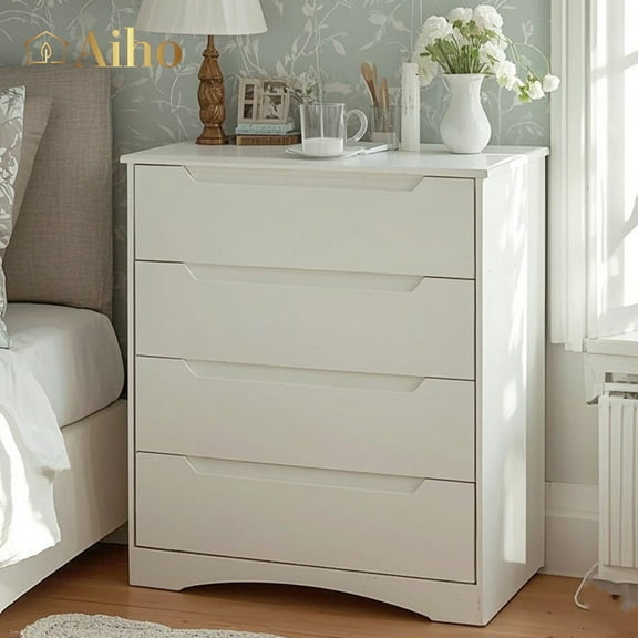 Aiho 4-Drawer Dresser for Bedroom, Wood Cabinet - White