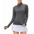 thumbnail image 2 of Fanxing Womens Long Sleeve Workout Tops Quick Dry Quarter Zip Pullover Crop Yoga Athletic Slim Fit Shirts Gray S, 2 of 7