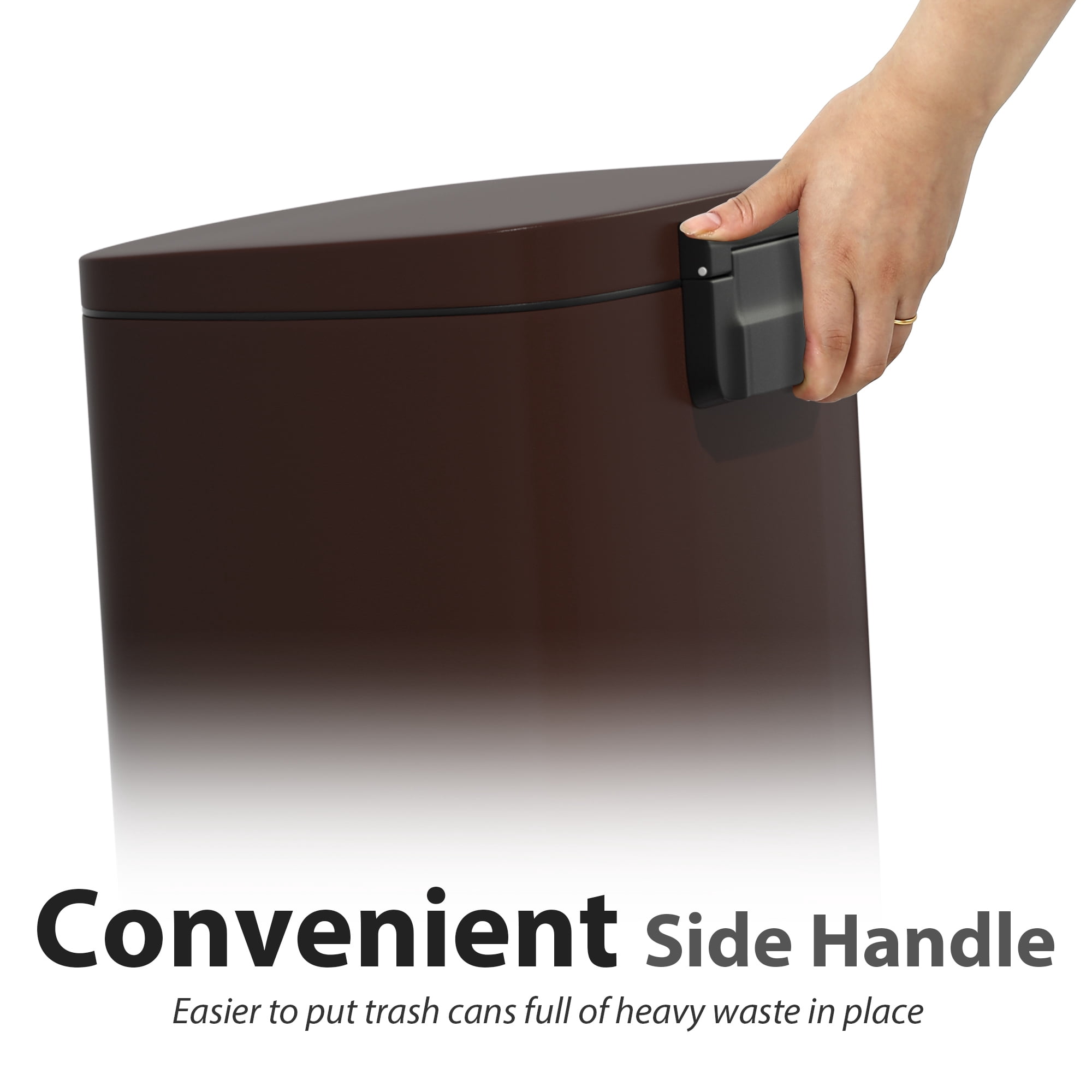 CL.HPAHKL Step-On Kitchen Trash Can, Brushed Stainless Steel Garbage Can with Soft Close Lid, Large Capacity Garbage Bin with Odor Seal for Home, Office, Bathroom, Bedroom, Brown
