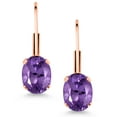 thumbnail image 2 of Gem Stone King Purple Amethyst Rose Gold Plated Leverback Earrings for Women (1.50 Cttw, Gemstone February Birthstone, Oval 7X5MM), 2 of 4