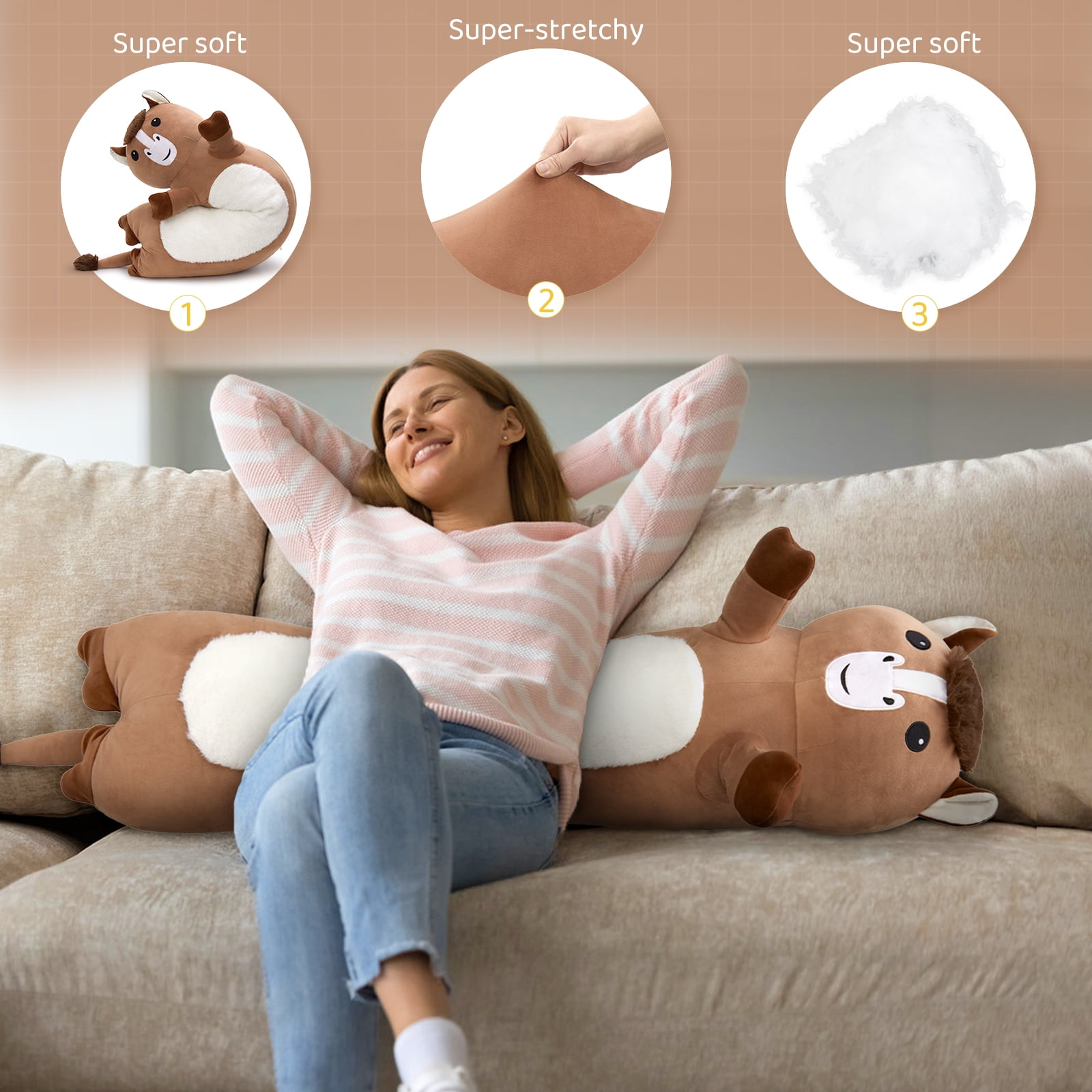 MorisMos 43“ Giant Horse Stuffed Animals, Soft Long Stuffed Horse Boby Plush Pillow