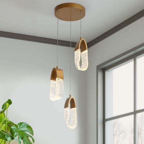 LNC Cleistocactus 3-Lights 11.6" Luxury and Glam Cluster Integrated LED Crystal Chandelier, Gold