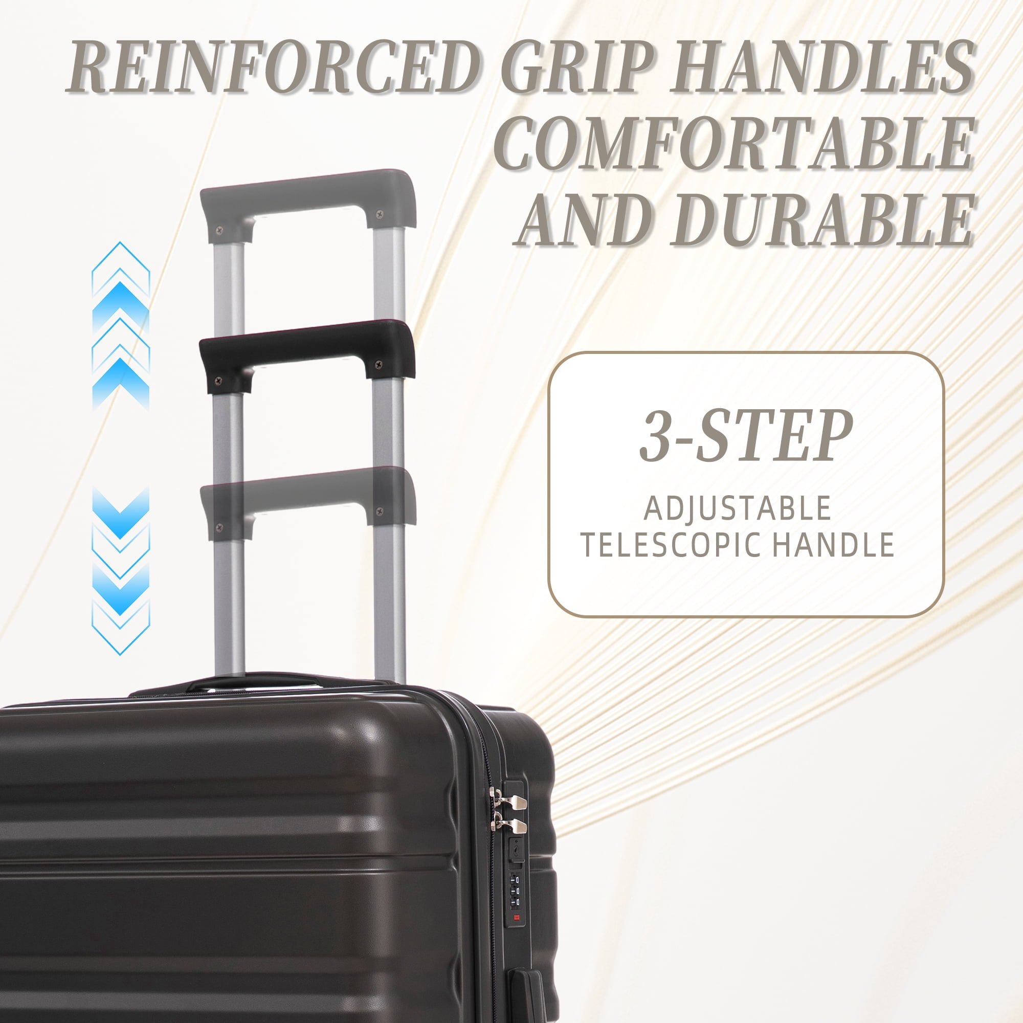 Alvantor 3 Pcs Luggage Set,Hardside ABS Suitcase with Spinner Wheel, 20"24"28" Dark Gray