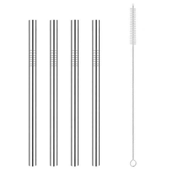 Stainless Steel Straws (4 Pack) 8.5 inch Straight Reusable Mirror Polished Metal Drinking Straw with 1 Cleaning Brush for 20 oz Tumblers Rumblers Beverages Cocktail Smoothie