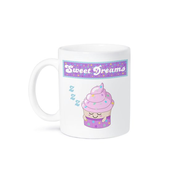 3dRose, Sleeping cupcake - cute sweet dreams pink girly cupcakes stars design bedroom nursery pajama party, 11oz Mug