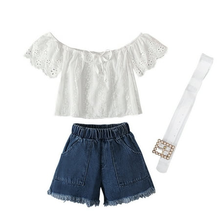 

ZHAGHMIN Gothic Baby Girl Clothes Toddler Girls Summer Set Solid Off Shoulder Tops Jeans Shorts Trousers Set Casual Clothes Outfits 3Y Winter Clothes For Teen Girls Cute Winter Clothes For Teen Girl
